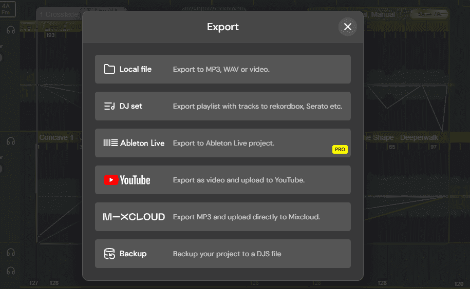 export your mix in dj studio .png